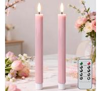 Eldnacele LED Taper Candles with Remote, Battery Operated Flameless LED Candles Flickering with Timer, Real Wax Electric Fake Candle for Home Wedding Christmas Decoration Mother’s Day Gifts(Pink)