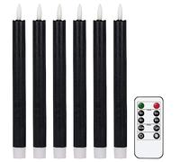 Eldnacele LED Taper Candles with Timer, Flickering Flame, Real Wax, Remote Control - Black, 6 Pieces (2 x 25 cm) for Christmas and Room Decoration