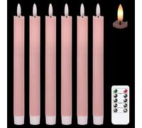 Eldnacele LED Taper Candles with Timer, Flickering Flame, Real Wax, Remote Control - Pink, Pack of 6 (2 x 25 cm) for Christmas and Room Decoration