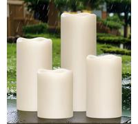 Eldnacele Outdoor LED Candles Flickering with Timer, Waterproof Flameless Candles, Battery Operated Electric Fake Pillar Candles for Home Garden Decorations Set of 4