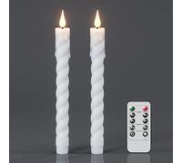 Eldnacele Plastic Flameless Taper Candles with Remote and Timer, White Spiral Taper Candles Battery Operated Flickering Flame Lights Lifelike LED Candlesticks Set of 2 for Indoor Home Holiday Decor