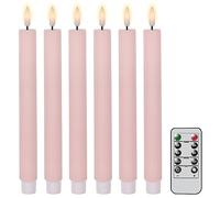 Eldnacele Real Wax LED Flameless Taper Candles with Remote Timer, 9.45 Inches Flameless Candles, Battery Operated Window Candles with 3D Flickering Flame for Wedding Halloween Home Xmas Decor Pink…
