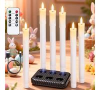 Eldnacele Rechargeable Flameless Stick Candles with Timer & Charging Station, 6 Pieces LED Candles Made of Real Wax with Remote Control, Battery Operated Candles for Wedding & Christmas Decoration