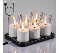Eldnacele Rechargeable LED Candles with Timer, 6 Pack Battery Tea Light with Charging Base, Acrylic Shell LED Votive Candles for Christmas Decorations