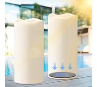 Eldnacele Solar Candles Outdoor Waterproof, LED Solar Candles Flickering Dusk to Dawn White Plastic Flameless Pillar Candle for Outdoor Lanterns Garden Decors (2Pcs, D3×H8)