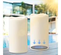 Eldnacele Solar Candles Outdoor Waterproof, LED Solar Candles Flickering Dusk to Dawn White Plastic Flameless Pillar Candle for Outdoor Lanterns Garden Decors (2Pcs, D3×H6)