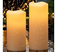 Eldnacele Solar Powered Outdoor Waterproof LED Candles, Large Dusk to Dawn Flameless Solar Candles Flickering for Lantern Garden Camping Patio Home Decorations(4"x8", 4"x10")