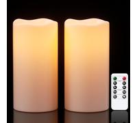 Eldnacele Waterproof Flameless Candles with Timer Function, Battery Operated Large LED Candles Remote Control for Outdoor Garden Lanterns, Flickering Light, Set of 2 (Diameter 10 x 20 cm, Cream)