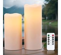 Eldnacele Waterproof LED Outdoor Candles with Remote, Battery Operated Flickering White Plastic Flameless Outdoor Candles for Garden Lanterns Home Decor(4"×8", 4"×10")