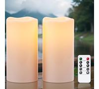 Eldnacele Waterproof LED Outdoor Candles with Remote, Battery Operated Flickering White Plastic Flameless Outdoor Candles for Garden Lanterns Home Decor(4"× 8", 2 Pack)