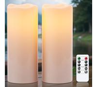 Eldnacele Waterproof LED Outdoor Candles with Remote, Battery Operated Flickering White Plastic Flameless Outdoor Candles for Garden Lanterns Home Decor(4"×10", 2 Pack)