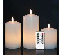 Eldnacele White Flameless Pillar Candle Flickering with Remote Timer, Real Wax 3D Wick Battery Operated LED Candles Pack of 3 for Wedding Party Halloween Christmas Home Decoration