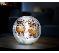 Coopers of Stortford - LED Crackle Glass Owl Lamp with 6 Hour Timer - Battery Operated Decorative Light Globe - Stained Glass Style Ornament for Owl Lovers