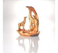 Eldo Wood Effect Mother & Calf Giraffe Ornament Decorative Resin Sculpture, Natural Finish, 19Cm High