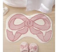 ELDONE Pink Bow Shaped Bathroom Rugs, Small Cute Bath Mat Non Slip, Microfiber Aesthetic Trendy Funky Fun Preppy Girly Rug, Coquette Bow Decor for Girls Kids Bedroom, Nursery Room, Vanity, 18" x 27"