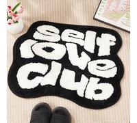 ELDONE Self Love Club Rug - Cute Bath Mat Non Slip, Funky Aesthetic Groovy Small Accent Rugs for Bedroom Bathroom, Girls Preppy Room Decor, Black and White Rug 28"x21"