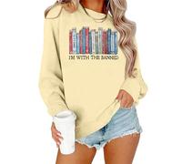 ELDPS Banned Books Sweatshirts Women: I'm With The Banned Shirts Book Lover Gifts Long Sleeve Pullover Tops, Cream, L