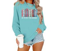 ELDPS Books Sweatshirts Women: Reading Tshirts Book Lover Gifts Shirt Librarian Tee Long Sleeve Pullover Tops, Green, XL