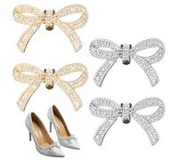 Eldraqth 4pcs Bow Shoe Clips Detachable Crystal Shoe Clips Women Heel Clip Classic Fashion Sparkling RhineStone Heel Bling Charms Accessories for Bridal Wedding Party Gift (Gold + Silver)