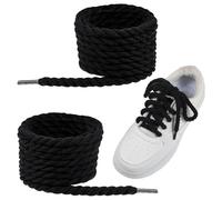 Eldraqth Chunky Twisted Shoe Laces Black Thick Rope Shoe Laces Strings Thick Rope Round Shoelaces Round Cotton Chunky Shoelaces Replacement Lace for Sneakers for Men Women Sneakers