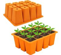 Eldtec 2 Pcs 12 Cells Seedling Plug Trays Seed Starting Tray Silicone Seed Starter Tray with Drain Holes Reusable Seedling Starter Tray Gardening (Orange)
