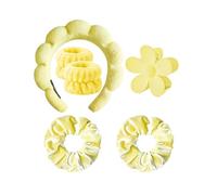 ELDTEC Makeup Headband for Women, Skincare Bubble Headband for Washing Face, Cute Puffy Spa Headband with Wristband Scrunchies and barrette for Women Girl Hair Accessory (Yellow-A)