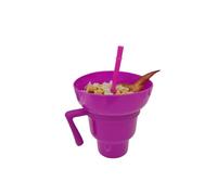 ELDTEC Stadium Tumbler With Snack Bowl, 2 in 1 Cup With Straw, Reusable and Leakproof Drink Container, All-in-One for Adults Kids (Purple)