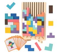 Eldvinur Wooden Stacking Puzzle Toy,Tetris Game,3D Puzzles with 10 Cards,Colorful Intelligence Building Block Toys,Wooden Tetris Puzzle,Educational Stacking Game for Fun Parent-Child Activities