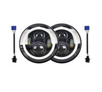 ELDVSUA Motorcycle Headlights 7inch LED Headlight 80W DRL Halo Angle Eyes Led Headlamp 12V 24V DOT E9 High Low Turn Signal For Lada For Niva For Offroad 4x4(2 Piece)