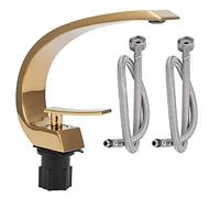 Ele d Brushed Bathroom Sink Tap - Single Handle Mixer Faucet with Curved Design Solid Brass Basin Mixer for Slish a Upgrade