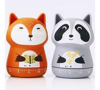 ELE DEPI 2 Pack Cute Kitchen Timer,100% Mechanical Timer for Kids,60 Minute Egg Timer for Cooking/Reading/Do Sports. (Fox and Raccoon)