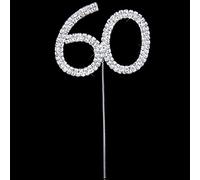ele ELEOPTION Cake Topper Number 60 Cake Decoration Rhinestone Crystals Cake Topper for 60th Wedding Anniversary Birthday Party, Sliver
