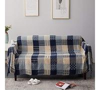ele ELEOPTION Chenille Throw Blanket, Jacquard Tassels Throw Blanket Sofa Chair Cover Decorative for Bed Couch Soft Chair, Folk Tribal Pattern (Blue Grid, 220 x 250 CM)