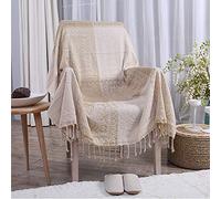 ele ELEOPTION Chenille Throw Blanket, Jacquard Tassels Throw Blanket Sofa Chair Cover Decorative for Bed Couch Soft Chair, Folk Tribal Pattern (Off-white, 150 x 190 CM)