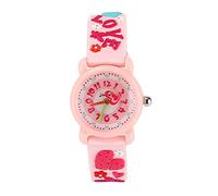 ele ELEOPTION Children's Watch Waterproof 3D Cute Cartoon Design Round Dial Silicone Rubber Jelly Color Watch Band Quartz Wristwatch for Little Xmas Girls Boy Kids Children (Hearts & Flowers, Pink)