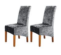 ele ELEOPTION Crushed Velvet Stretchable Elastic Chair Covers for Dining Room Wedding Banquet Party Decoration, XL High Back Chair Protector Slipcover (Dark-Gray, Pack of 2)