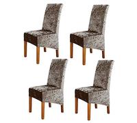 ele ELEOPTION Crushed Velvet Stretchable Elastic Chair Covers for Dining Room Wedding Banquet Party Decoration, XL High Back Chair Protector Slipcover (Khaki, Pack of 4)