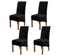 ele ELEOPTION Crushed Velvet Stretchable Elastic Chair Covers for Dining Room Wedding Banquet Party Decoration, XL High Back Chair Protector Slipcover (Black, Pack of 4)