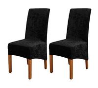ele ELEOPTION Crushed Velvet Stretchable Elastic Chair Covers for Dining Room Wedding Banquet Party Decoration, XL High Back Chair Protector Slipcover (Black, Pack of 2)