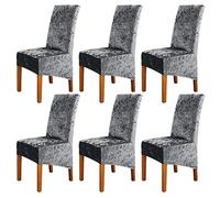 ele ELEOPTION Crushed Velvet Stretchable Elastic Chair Covers for Dining Room Wedding Banquet Party Decoration, XL High Back Chair Protector Slipcover (Dark-Gray, Pack of 6)