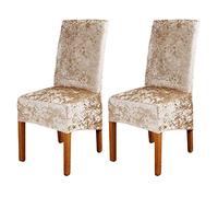 ele ELEOPTION Crushed Velvet Stretchable Elastic Chair Covers for Dining Room Wedding Banquet Party Decoration, XL High Back Chair Protector Slipcover (Champagne, Pack of 2)