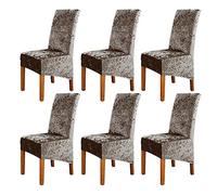 ele ELEOPTION Crushed Velvet Stretchable Elastic Chair Covers for Dining Room Wedding Banquet Party Decoration, XL High Back Chair Protector Slipcover (Khaki, Pack of 6)