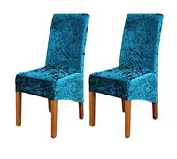 ele ELEOPTION Crushed Velvet Stretchable Elastic Chair Covers for Dining Room Wedding Banquet Party Decoration, XL High Back Chair Protector Slipcover (Peacock-Blue, Pack of 2)