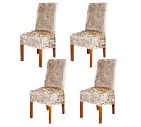 ele ELEOPTION Crushed Velvet Stretchable Elastic Chair Covers for Dining Room Wedding Banquet Party Decoration, XL High Back Chair Protector Slipcover (Champagne, Pack of 4)