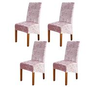 ele ELEOPTION Crushed Velvet Stretchable Elastic Chair Covers for Dining Room Wedding Banquet Party Decoration, XL High Back Chair Protector Slipcover (Pink, Pack of 4)