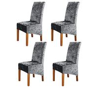 ele ELEOPTION Crushed Velvet Stretchable Elastic Chair Covers for Dining Room Wedding Banquet Party Decoration, XL High Back Chair Protector Slipcover (Dark-Gray, Pack of 4)