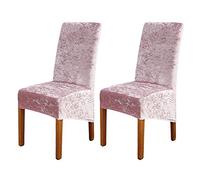 ele ELEOPTION Crushed Velvet Stretchable Elastic Chair Covers for Dining Room Wedding Banquet Party Decoration, XL High Back Chair Protector Slipcover (Pink, Pack of 2)
