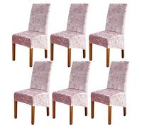 ele ELEOPTION Crushed Velvet Stretchable Elastic Chair Covers for Dining Room Wedding Banquet Party Decoration, XL High Back Chair Protector Slipcover (Pink, Pack of 6)