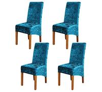 ele ELEOPTION Crushed Velvet Stretchable Elastic Chair Covers for Dining Room Wedding Banquet Party Decoration, XL High Back Chair Protector Slipcover (Peacock-Blue, Pack of 4)