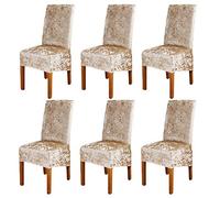 ele ELEOPTION Crushed Velvet Stretchable Elastic Chair Covers for Dining Room Wedding Banquet Party Decoration, XL High Back Chair Protector Slipcover (Champagne, Pack of 6)
